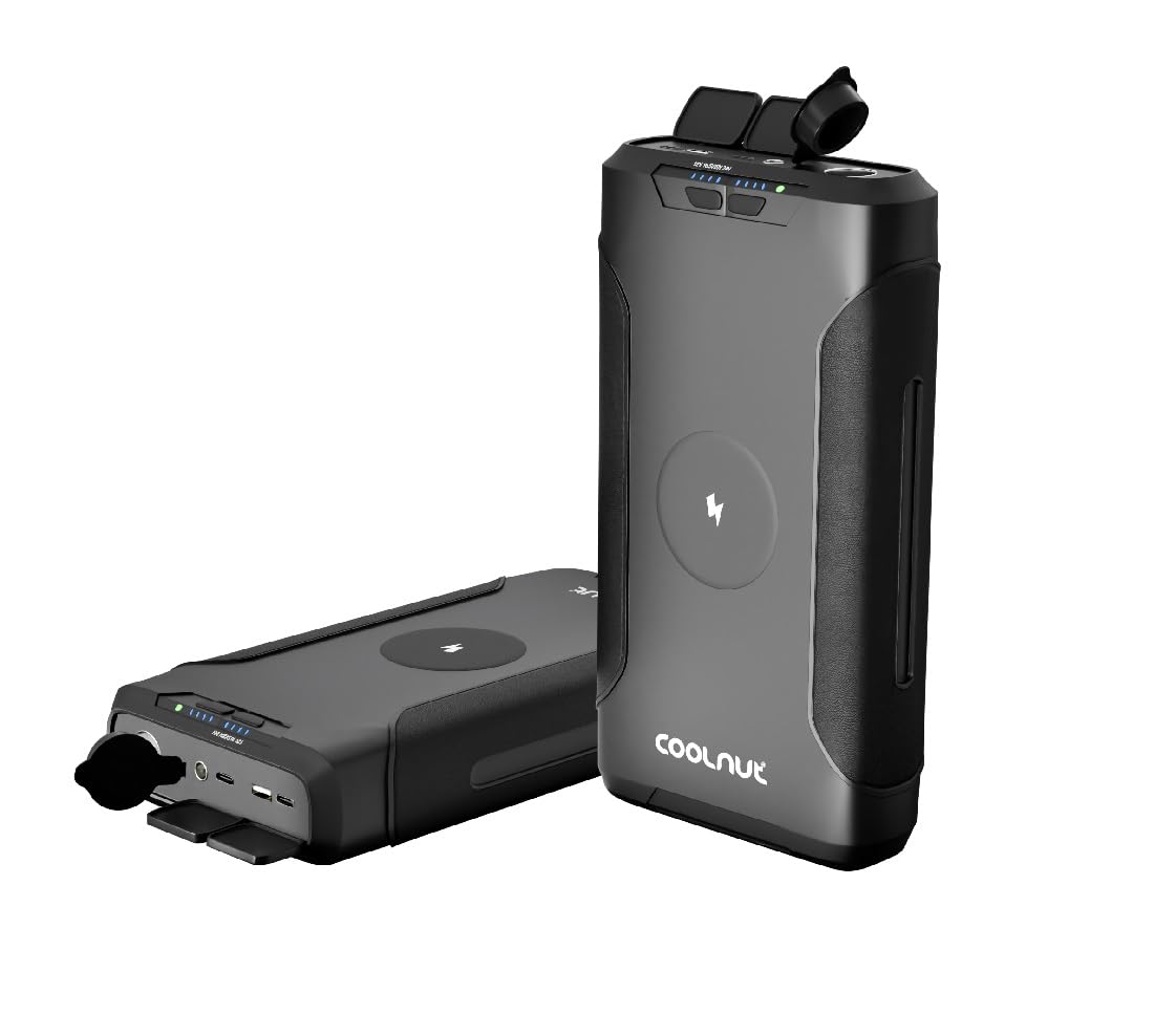 COOLNUT 60000mAh power bank mini inverter in black with AC power outlet and multiple USB ports